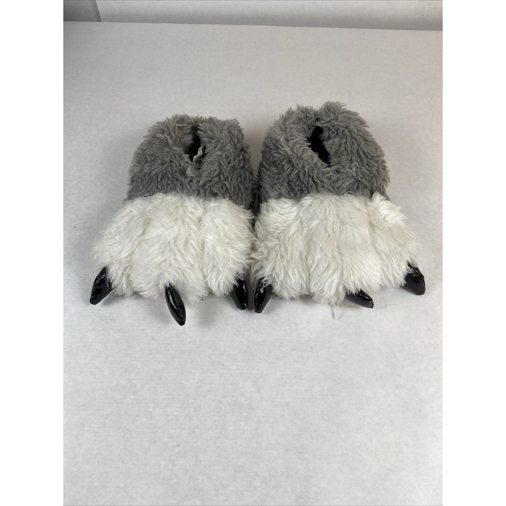 H&M Kids Monster Fux Furry Feet Slippers, Grey And White, Size 8
